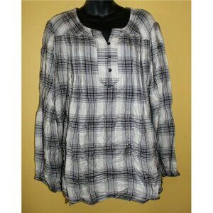 Style & Co XL Black Ivory Plaid Flannel Blouse Super Trendy